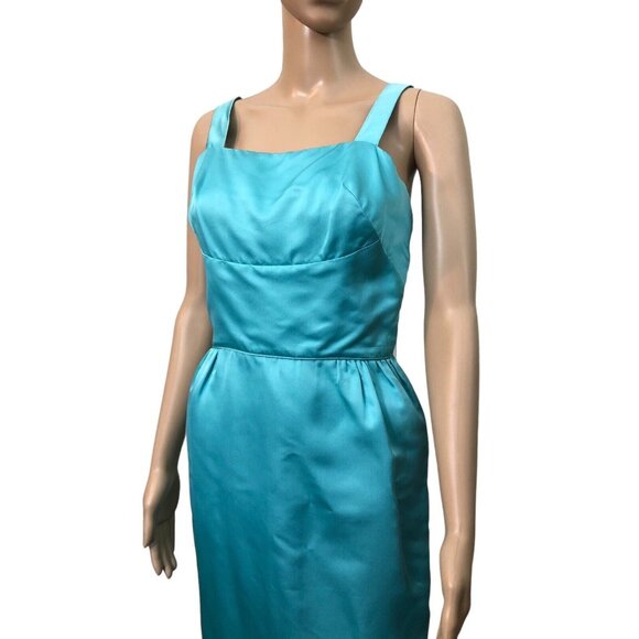SOLD Vintage 1950s/60s Cyan Blue Maxi Wiggle Dress - Picture 3 of 11